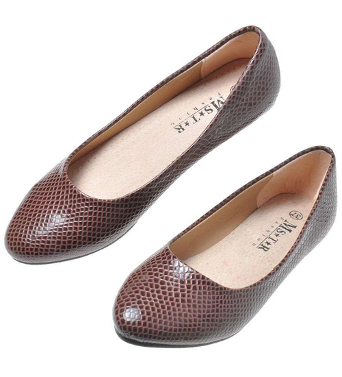 Modne damskie balerinki Brązowe /E7-2 7378 S078/