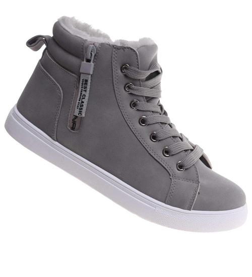 Szare zimowe trampki z futerkiem /C4-1 18428 T319/