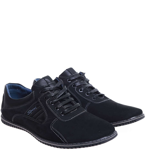 Sznurowane męskie półbuty czarne pantofle /B5-1 16030 T333/