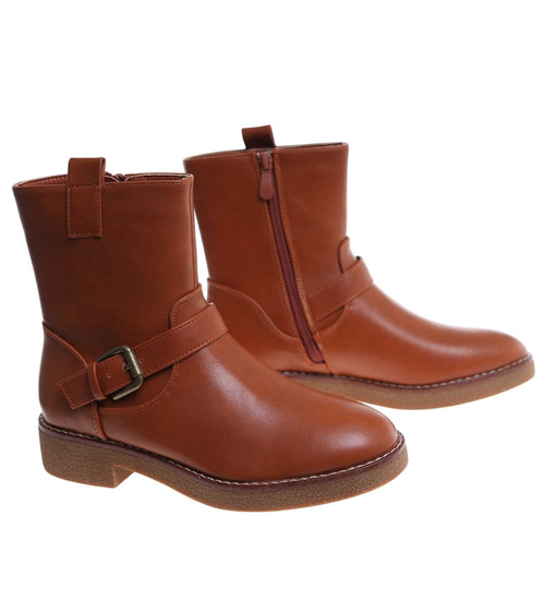 Karmelowe botki damskie z klamerkami /i5-3 h2 18398 W288/
