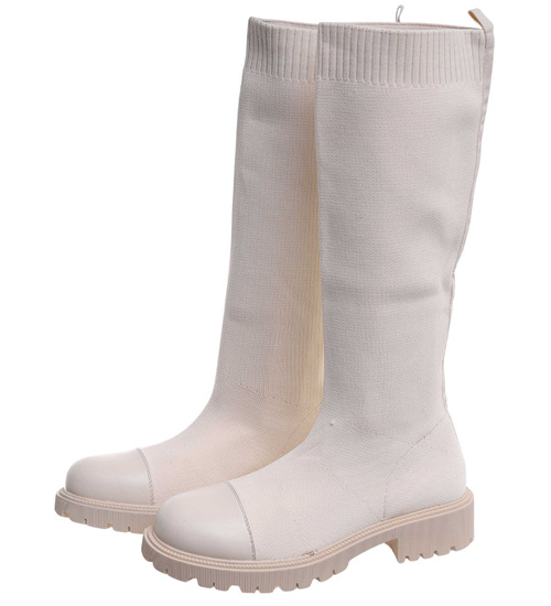 Elastyczne beżowe kozaki damskie /G4-3 18076 T366/