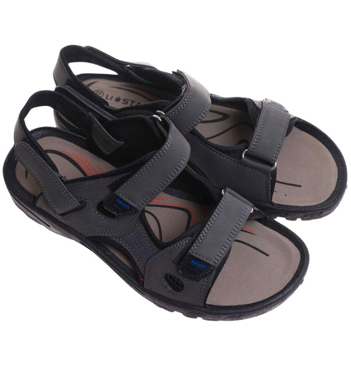 Męskie szare sandały klapki na rzepy /B4-2 17638  T284/