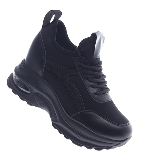 Czarne trampki sneakersy na niskim koturnie /F4-3 13144 T802/