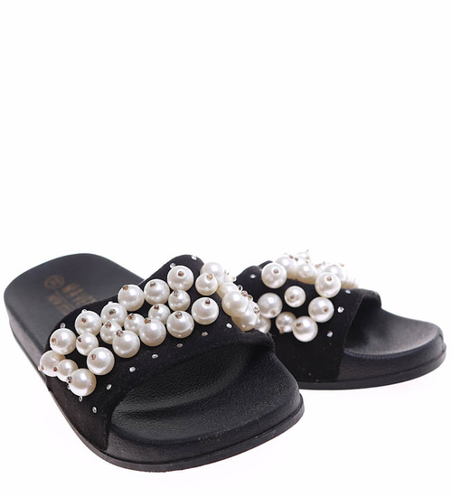 Dziewczęce czarne klapki z perełkami /B1-2 16435 T290/