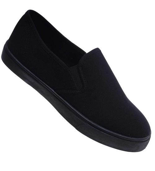 Czarne wsuwane męskie trampki slip on z tkaniny /A1-2 18148 T285/