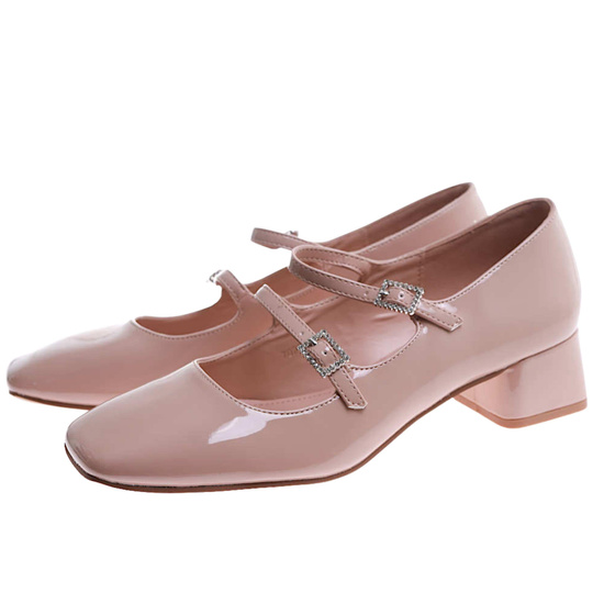 Beżowe czółenka z paskiem na niskim obcasie ost498