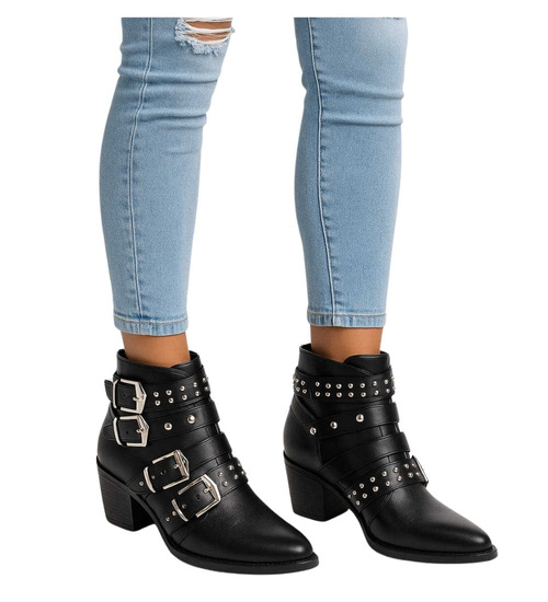 Czarne botki kowbojki z ćwiekami /D3-3 9348 S290/