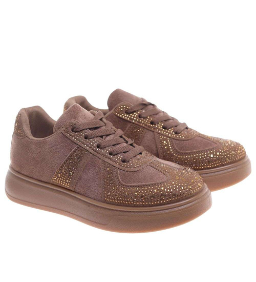 Czekoladowe trampki damskie na platformie /G11-1 18811 W288/