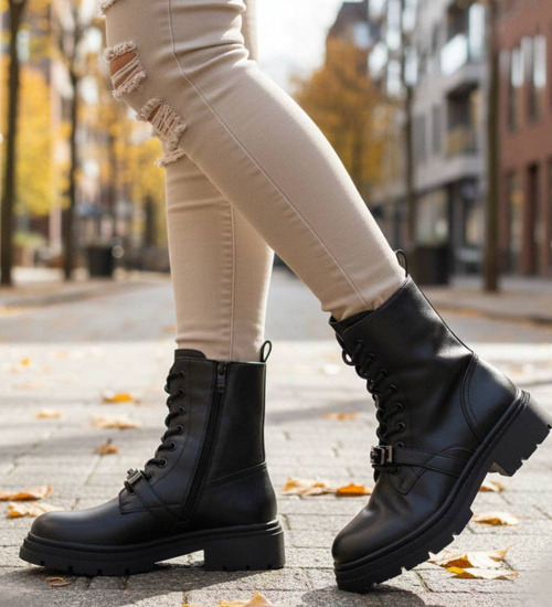 Czarne ocieplane botki trapery /K3-3 18532 W384/