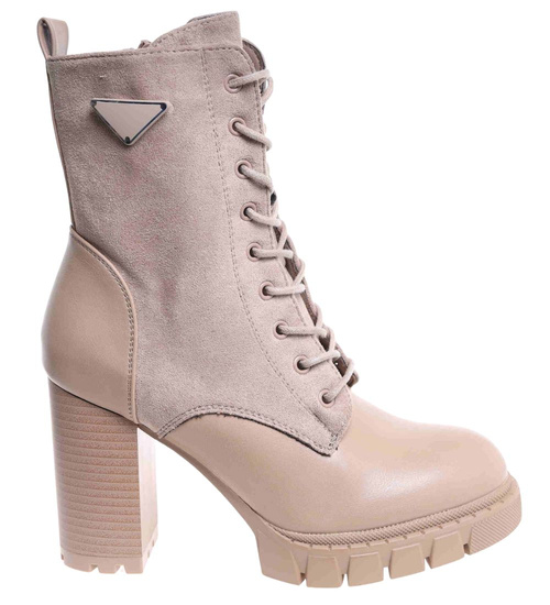Damskie botki na obcasie Khaki /F9-1 18335 W305/