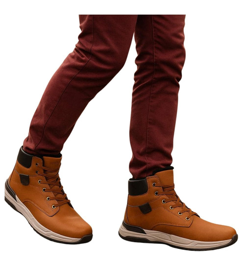 Camelowe męskie buty trekkingowe z wysoką cholewką /F1-1 15020 T522/