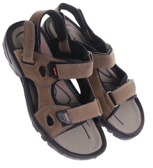 Męskie brązowe sandały klapki na rzepy /E9-2 17638 T284/