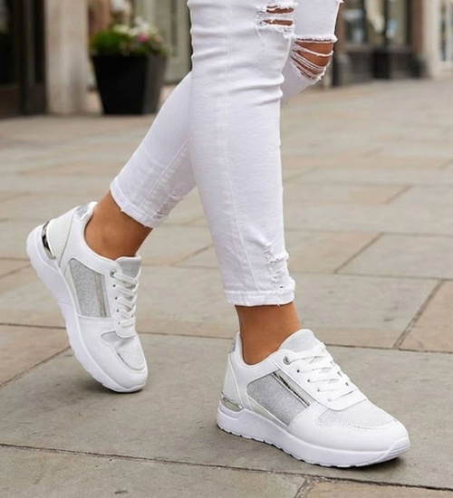 Wiązane białe buty sportowe damskie /G1-3 16066 G283/