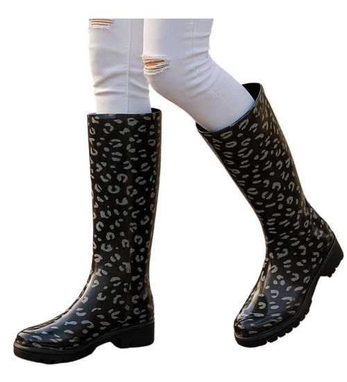 Kalosze damskie z wysoką cholewką Czarne /G6-1 18368 T346/