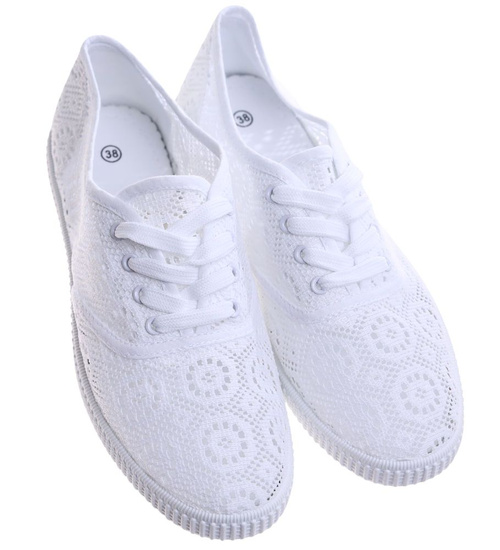 Białe ażurowe koronkowe tenisówki /E2-2 17233 T233/