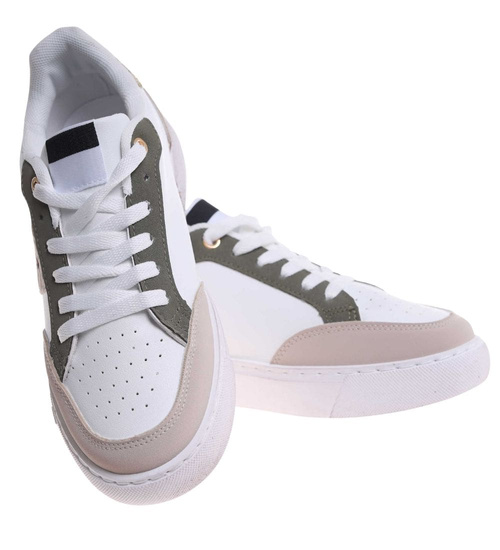 Trampki damskie sznurowane biało zielone /J4-4 H2 18481 W16-6/