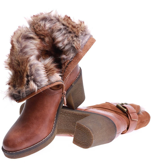 Zimowe damskie botki na słupku Camel /B4-3 15325 T592/