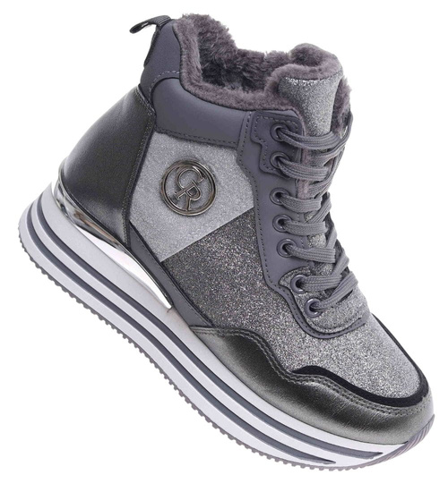 Zimowe botki sportowe damskie srebrne /A4-1 18551 W18-47/