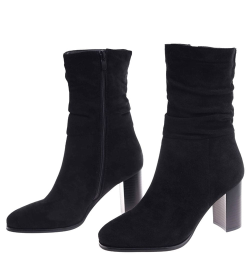 Czarne eleganckie botki na obcasie /C5-1 18410 W482/