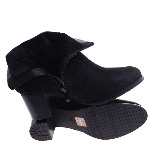 Klasyczne czarne botki damskie na obcasie /B4-2 18188 T399/