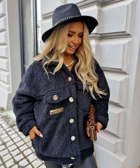 Czarna kurtka damska z misia La Monne /H UB690 L245/