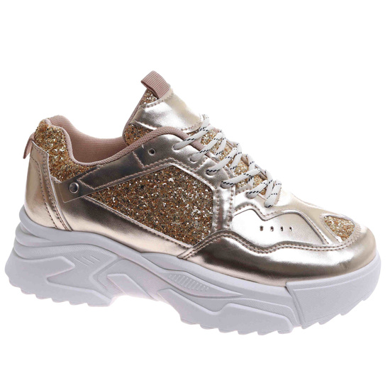 Złote buty sportowe na platformie /D8-2 17475 G391/