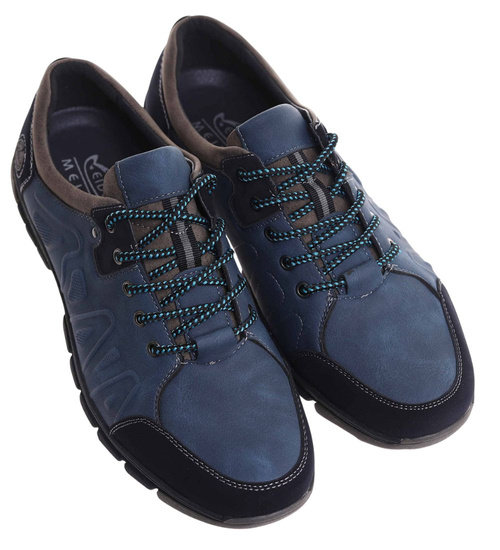 Granatowe sznurowane obuwie trekkingowe /E10-2 18036 T386/