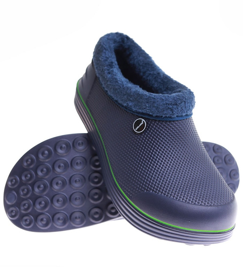 Granatowe męskie kalosze piankowe z futerkiem /H2 17075  T291/