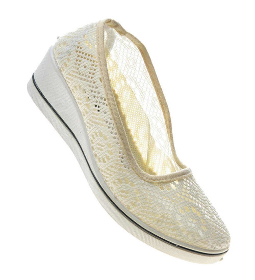 Trampki na niskim koturnie dziewczęce BEIGE /F9-1 4819 S089/