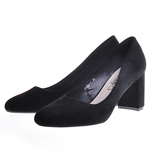 Czarne zamszowe czółenka damskie na słupku /E7-2 12276 T298/