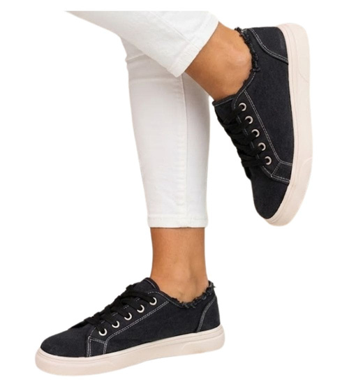 Czarne materiałowe trampki damskie /D2-1 16179 T190/