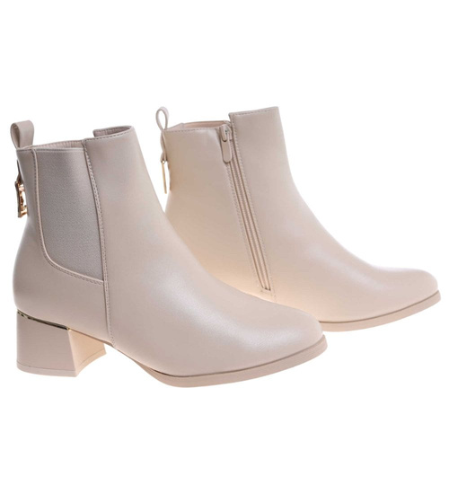 Klasyczne damskie botki na niskim obcasie Beżowe /E10-3 18381 W484/