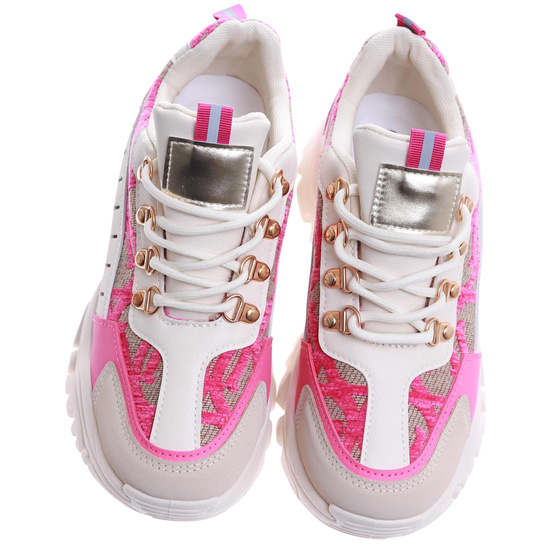 Sznurowane kolorowe sneakersy na platformie /G4-2 17407 T683/