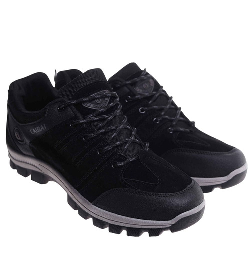 Sznurowane czarne męskie buty trekkingowe /F3-1 18103 S396/