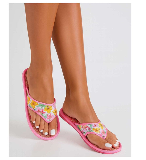 Różowe materiałowe kapcie damskie japonki /F7-1 17581 T2-5/