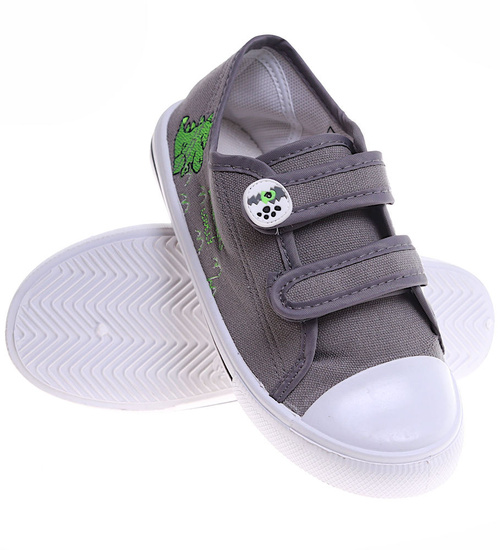 Szare tenisówki chłopięce na rzepy z dinozaurem /B4-1 16856 T187/