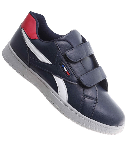 Wygodne granatowe trampki męskie na rzepy /A9-1 17779 T287/