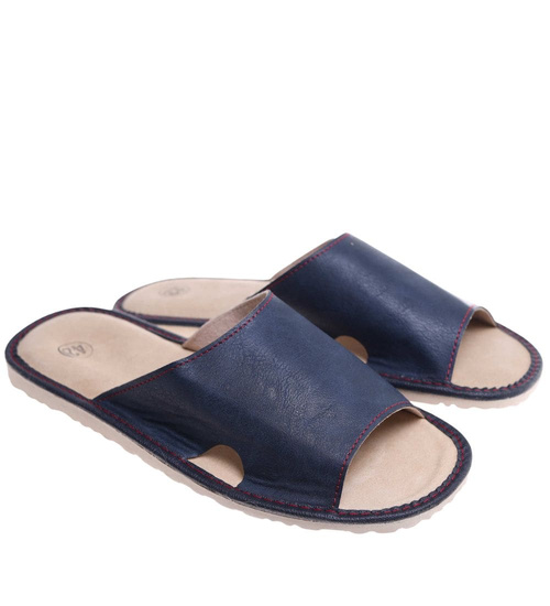 Grantowe męskie klapki domowe ze skóry naturalnej /B6-1 4980 S175/