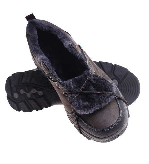 Grubo ocieplone wiązane buty trekkingowe Brązowe /A1-1 18449 T582/