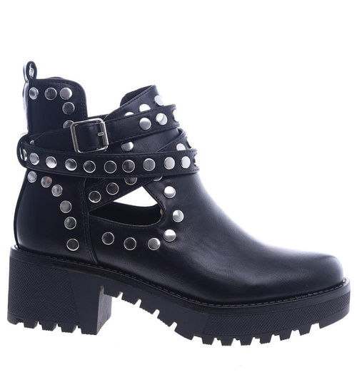 Czarne damskie botki workery z dżetami na platformie /D6-3 15235 T392/