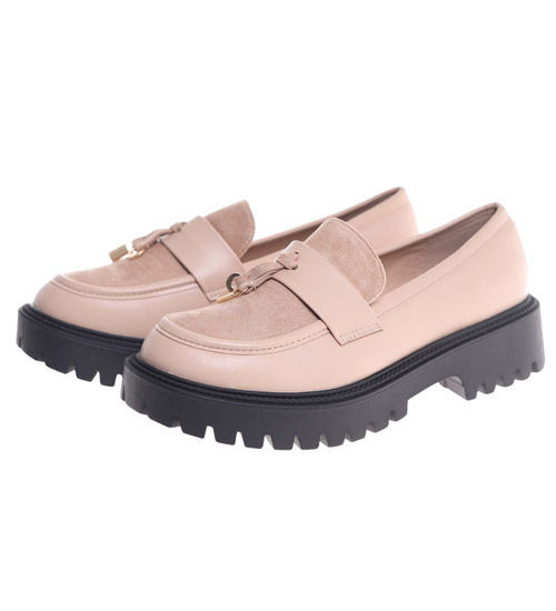 Beżowe półbuty mokasyny z przywieszką /i4-3 18623 W147/