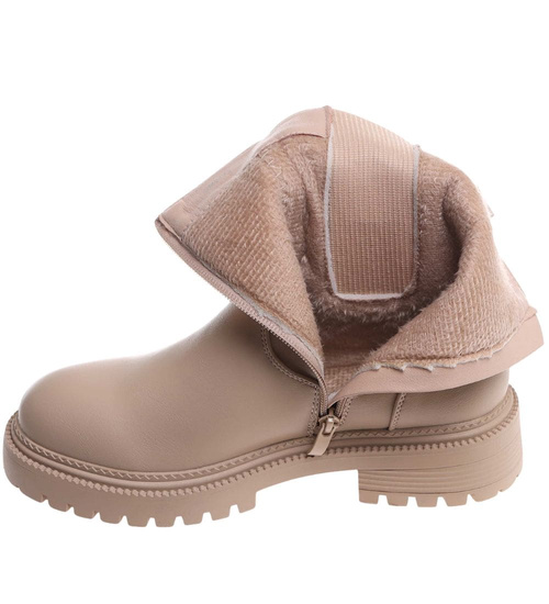 Beżowe botki damskie z ociepleniem /A4-2 18501 T238/