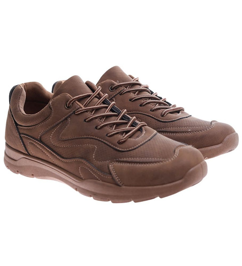 Sznurowane męskie buty sportowe sneakersy Brązowe /B5-1 17246 T483/