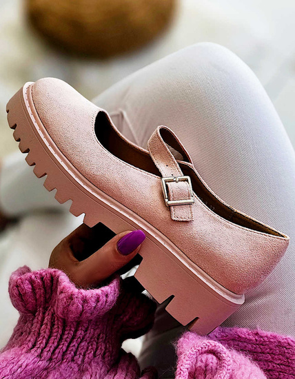 Różowe półbuty damskie z paskiem /A7-1 17451 W182/