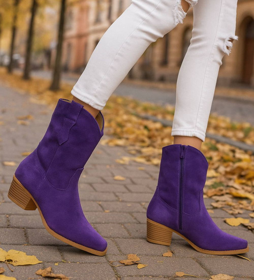 Fioletowe botki damskie kowbojki /D1-3 18422 W287/