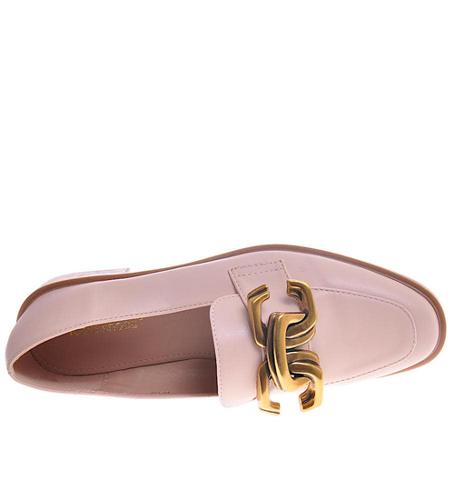 Beżowe półbuty oxfordy z ozdobą /A9-2 11599 T581/