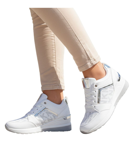 Białe trampki sneakersy na niskim koturnie /F7-2 12423 T650/