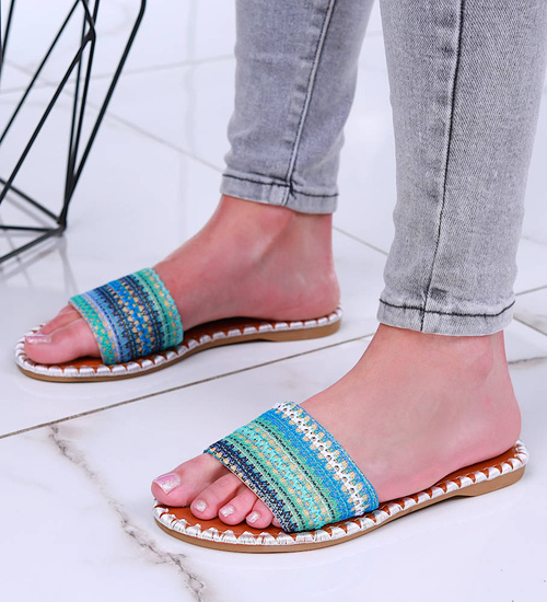 Płaskie klapki damskie z azteckim wzorem White /A9-1 16353 G079/