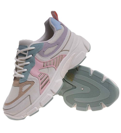 Sznurowane buty sportowe z pastelowymi dodatkami /A4-1 8767 W235