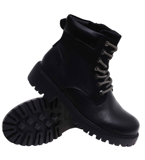 Sznurowane ocieplane botki trapery Czarne /A6-2 18278 W432/